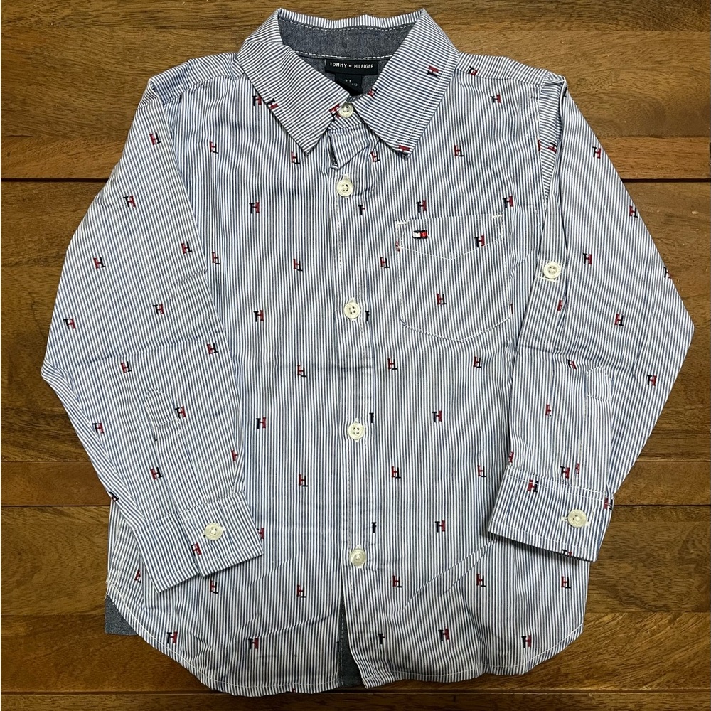 Tommy Hilfiger Kids' Blue and Red Patterned Button-Down Shirt